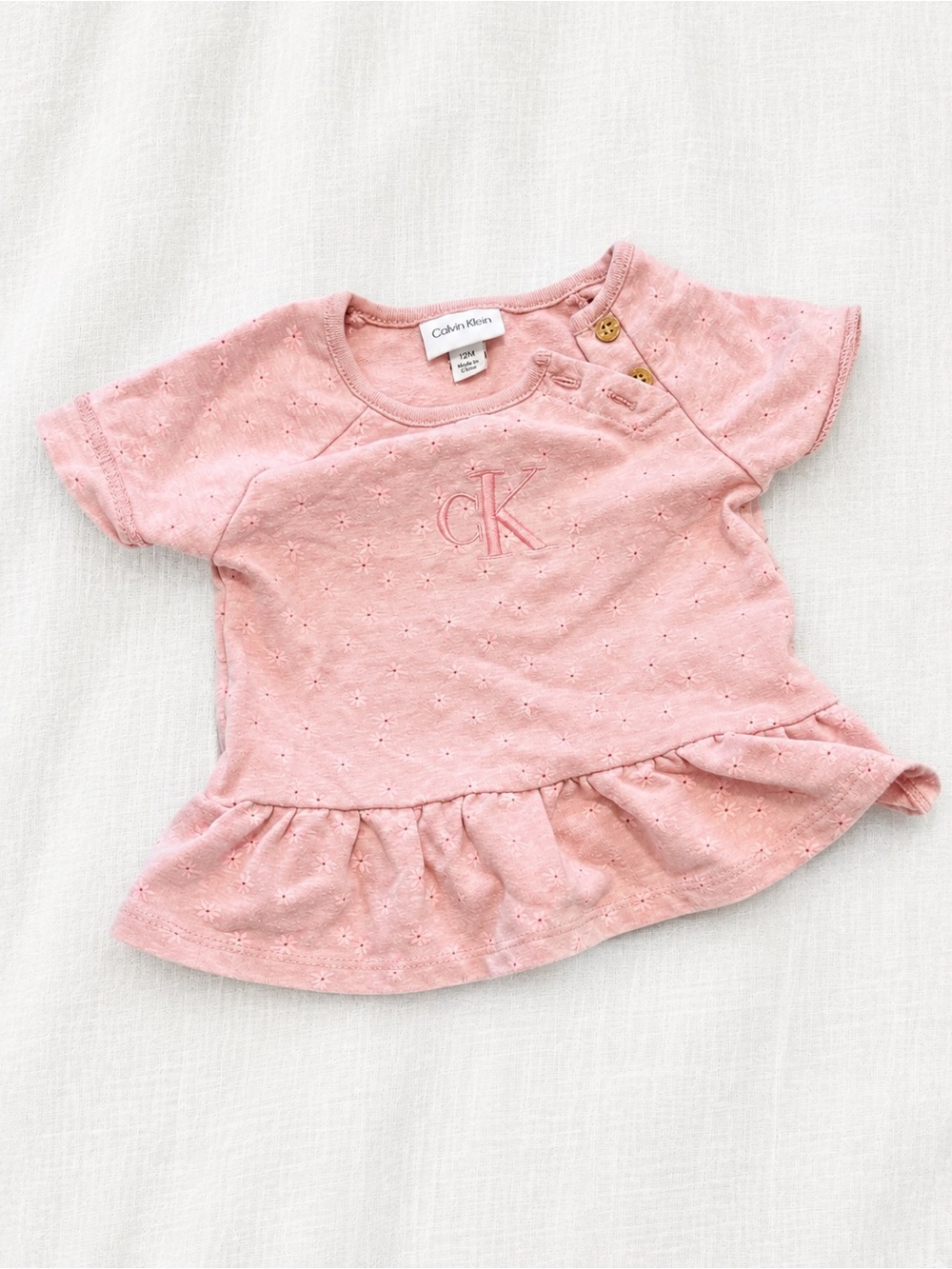 Calvin Klein Soft Pink Eyelet Ruffle Tee